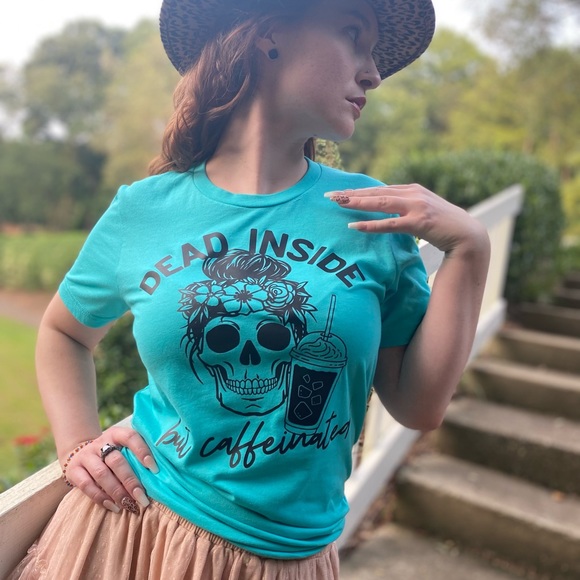 BELLA CANVAS Dead Inside but Caffeinated Tshirt - Picture 1 of 4